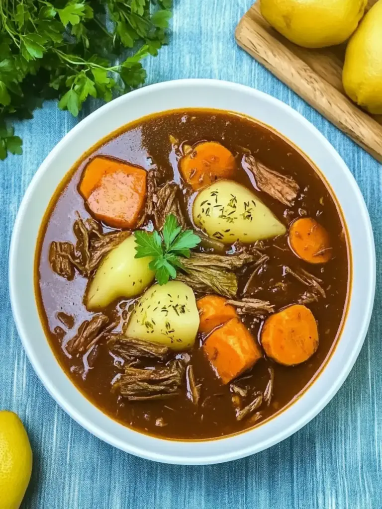 Eintopf mit Rindfleisch, Kartoffeln und Karotten