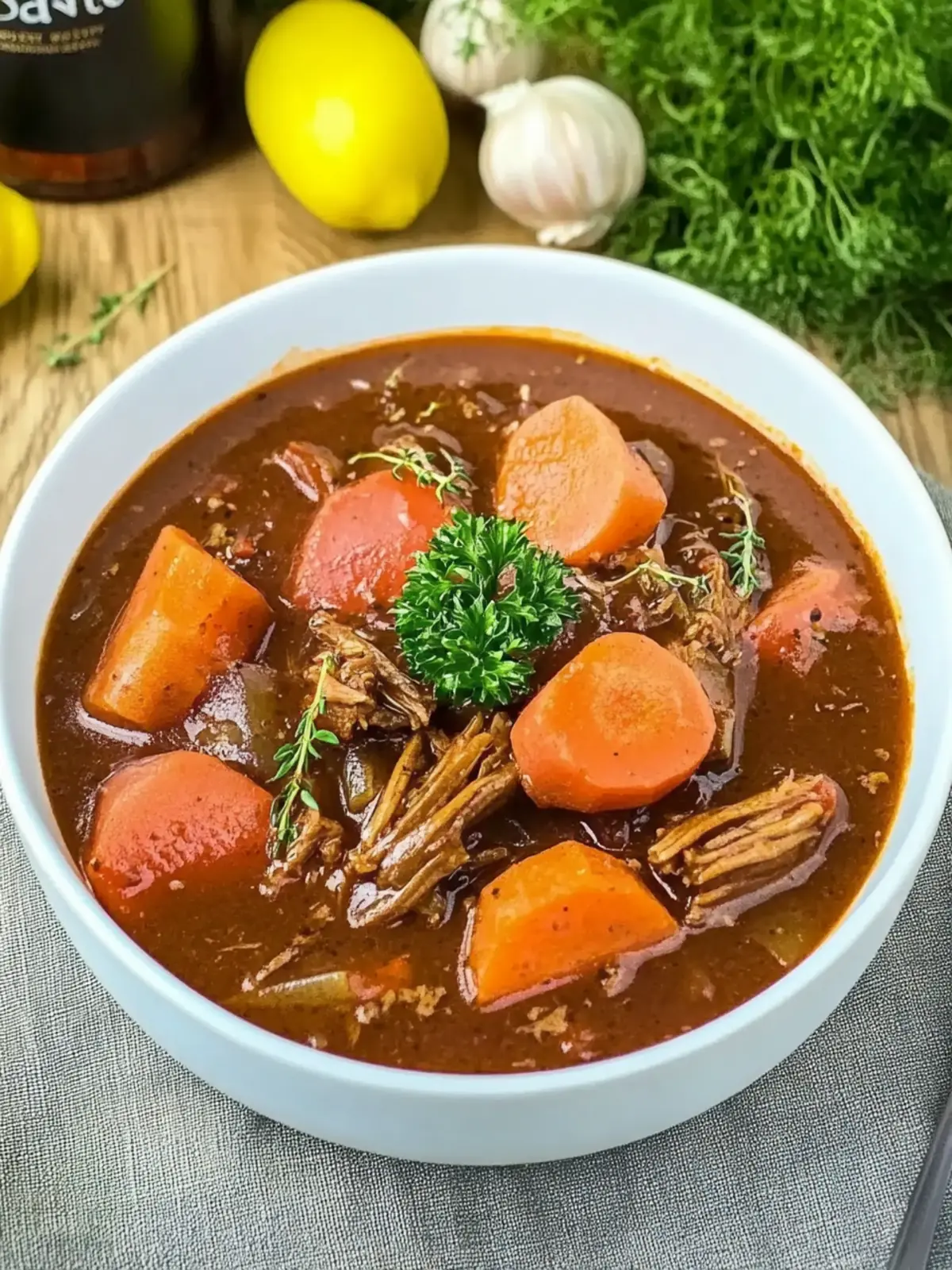 Eintopf mit Rindfleisch, Kartoffeln und Karotten